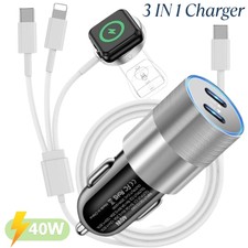 For iPhone/iWatch 11/10/9/8/7/6/5/4/3/2 iPad Magnetic Charger 3 in 1 USB C Cable