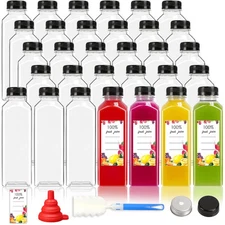 Moretoes 31pcs 16oz Empty Plastic Juice Bottles with Caps, Bulk Clear Beverage C