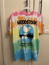 Woodstock “Peace, Love, &  Music” Liquid Blue Tie-Dye T-Shirt - Medium
