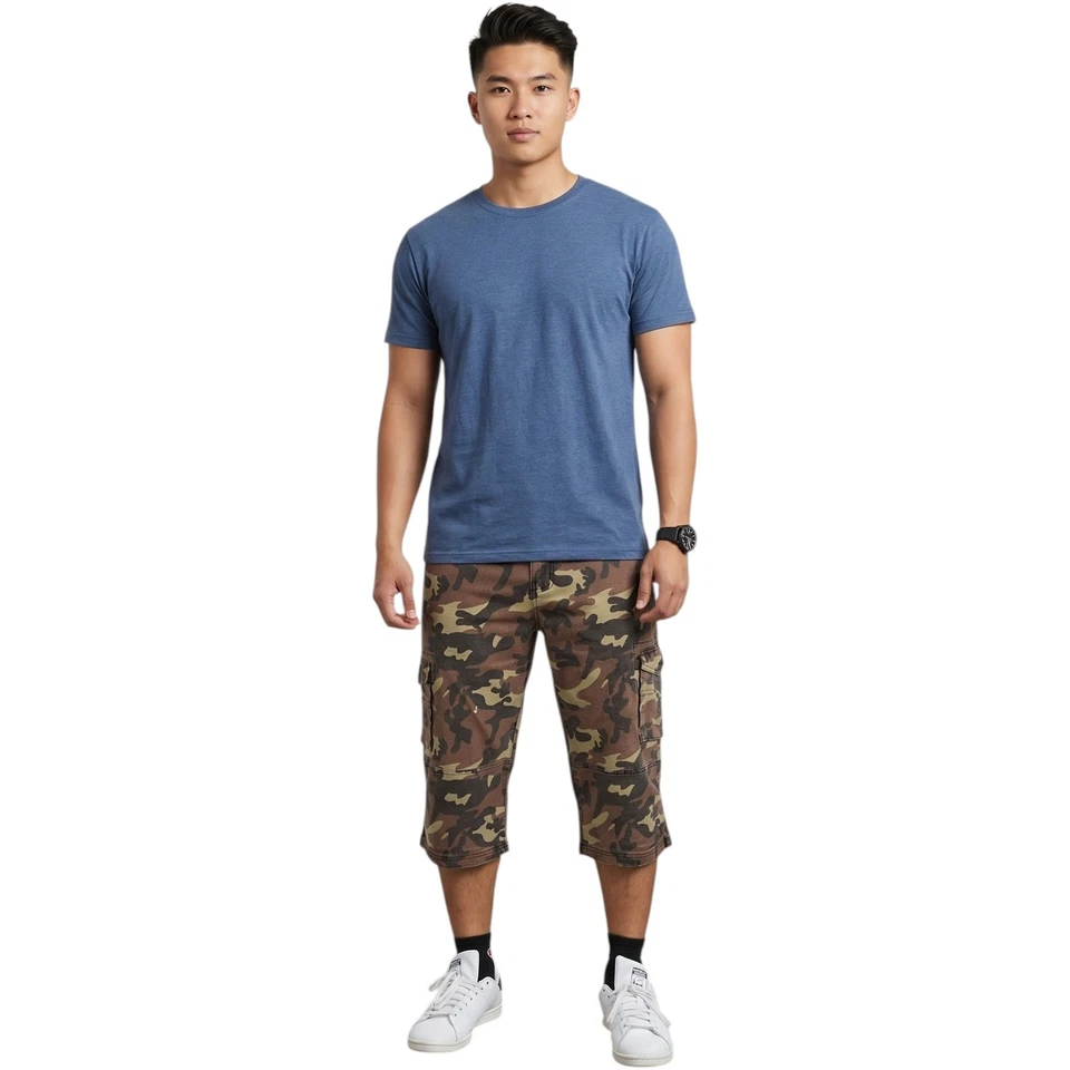 Mens Cargo Shorts Chino Pants 3/4 Camouflage Multi Pocket Long Three Quarter New - Image 2 of 4