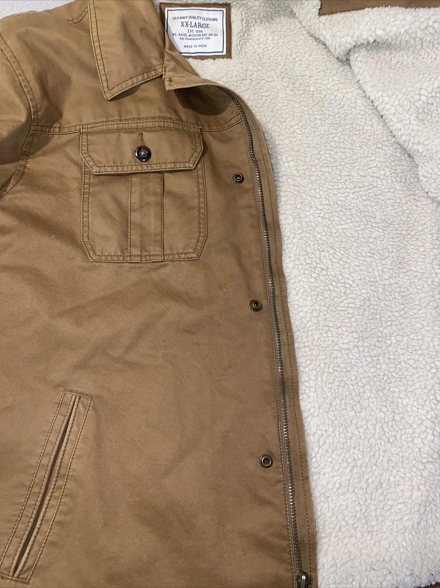 Jacket Mens XXL Brown Full Zip Sherpa Lined Utility/Work Coat Old