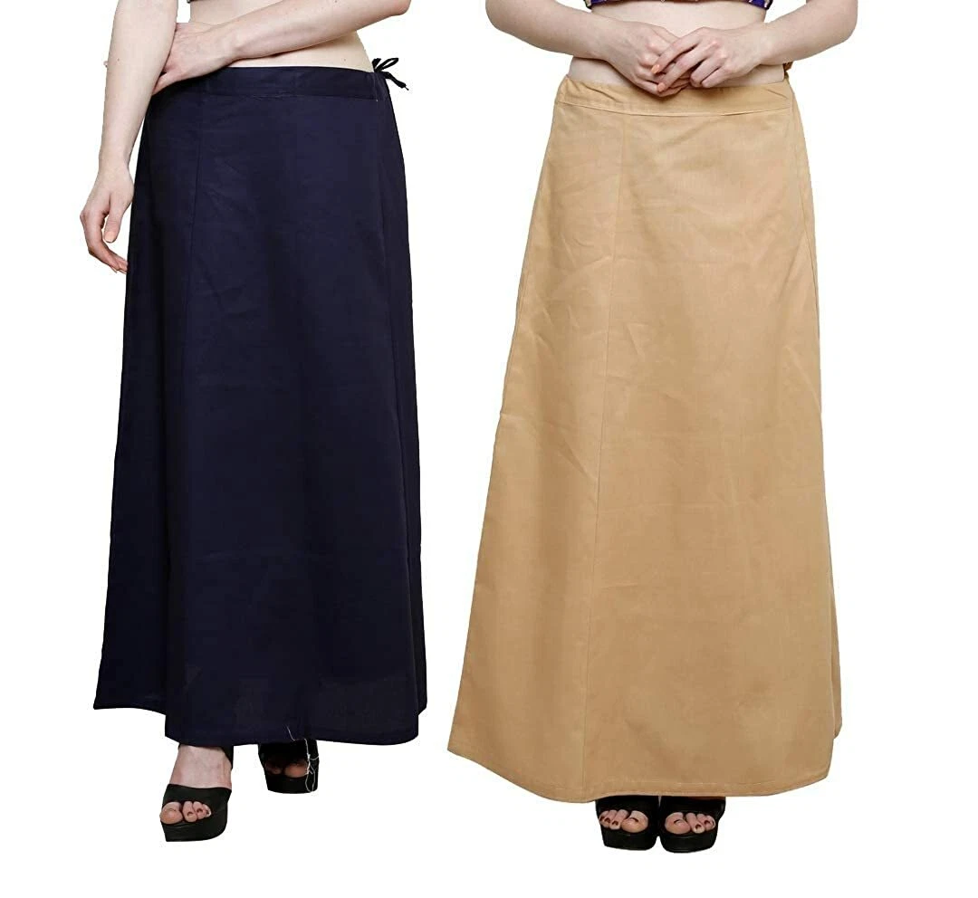Women Pure Cotton Petticoat Saree Underskirt Free Size Petticoat Set 2Pcs