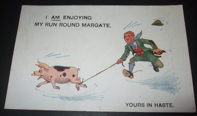 REG CARTER Comic IRISHMAN WALKING PIG GENIESST, IN EILE UM MARGATE ZU LAUFEN