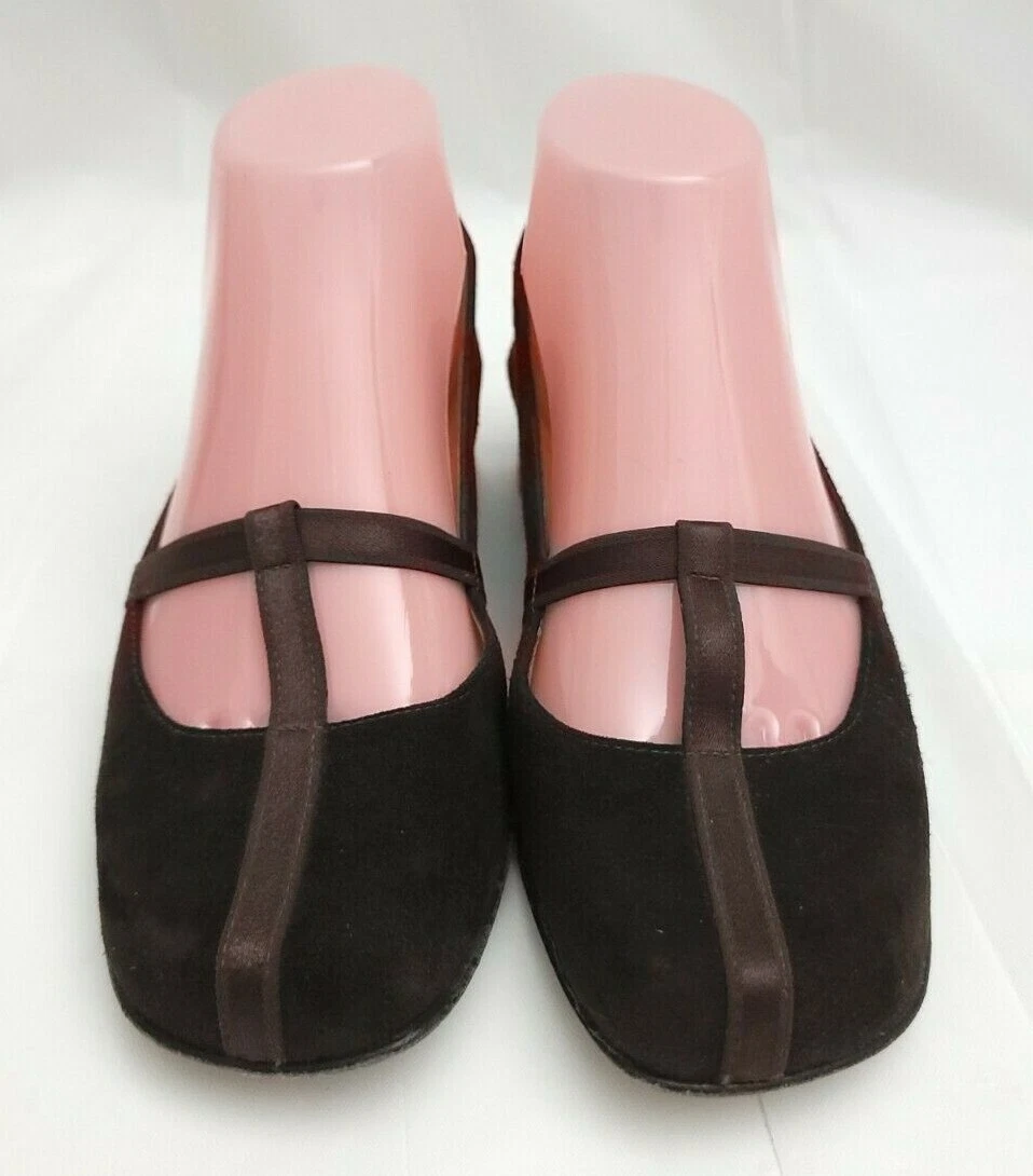 Anyi Lu Shoes Women s 5.5 Black and Brown Suede Leather Wedge Mary
