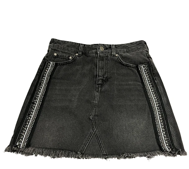 $90 Free People Embellished Mini Side Striped Jean Skirt NWT Size 2 or 6 Black