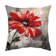 Oil Painting Red Flower Soft Pillow Covers Poppy Floral Couch Sofa Cushion Case