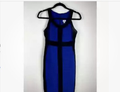 Woman s Cache Bandaged Color Block Blue/Black Bodycon Dress 4