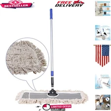 24-Inch Industrial Cotton Dust Mop with Adjustable Steel Handle for All Surfaces