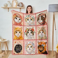 Cat Throw Blanket Cute Blanket Decorative Blankets for Sofa Couch Bed Gift fo...