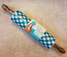 The Pioneer Woman Spring Ceramic Rolling Pin CHARMING CHECK Aqua Teal Blue NEW