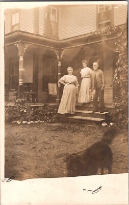 North Hatley Quebec Family on Porch Dog RPPC Postcard QC Posted 1909
