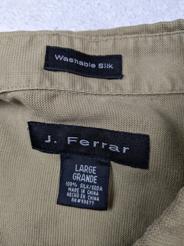 J Ferrar Mens L Beige Washable 100% Silk Shirt Camp Short Sleeve - Image 4 of 4
