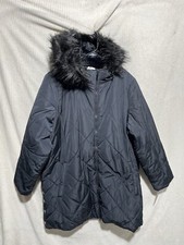 Nuage Women's Sz 2xl Quilted Puffer Coat W/ Faux Fur Black