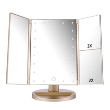 Floor Mount Tri-Fold Lighted Vanity Mirror with 21 LED Lights Touch Screen an...