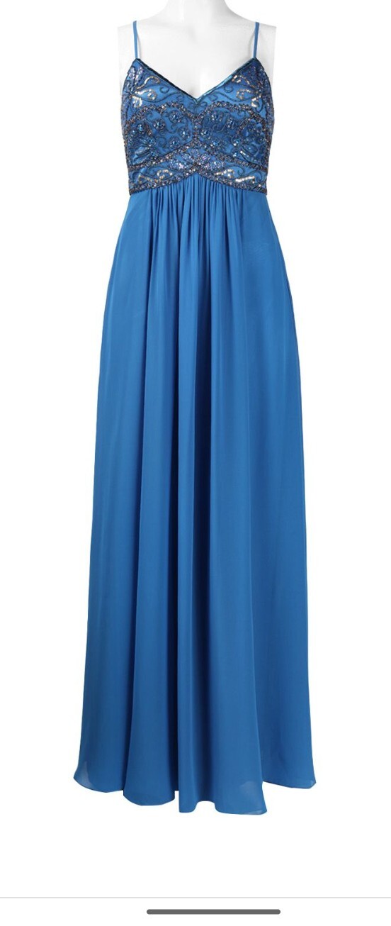 Sue Wong Beaded Chiffon Spaghetti Straps Gown -Size 8 Color Marine