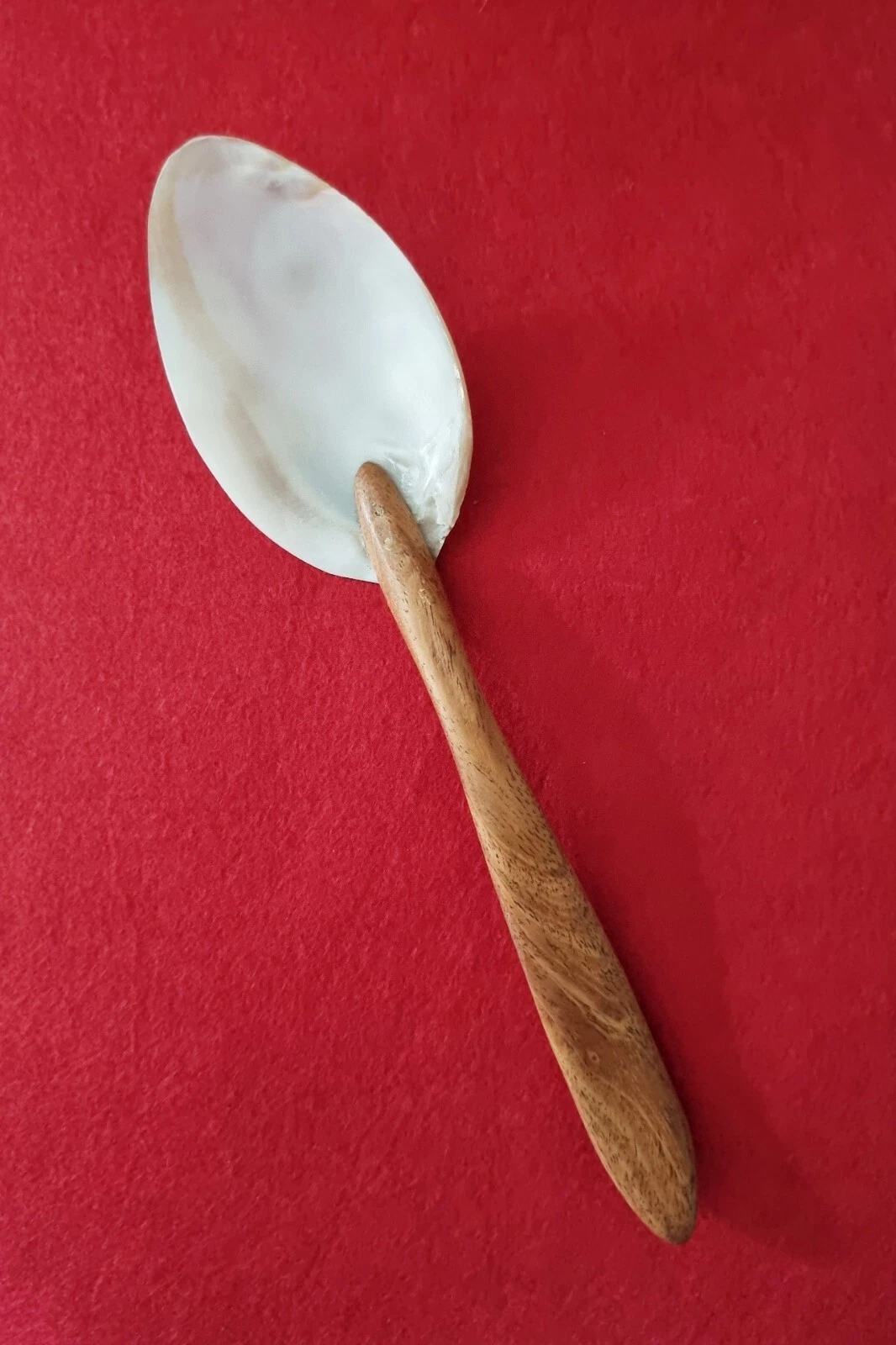 Vintage Shell Pearl Ladle Cooking Utensil Spoon Wood Handle Caviar Egg Serving
