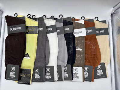  ONE PAIR NEW WITH TAG STACY ADAMS  NYLON SLIKY RIBBED MEN'S CREW DRESS SOCKS