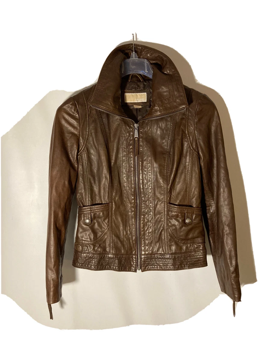 Michael kors hot sale cognac leather jacket