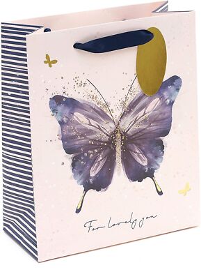 Mittelgroße Geschenktüte rosa und lila Schmetterling Design