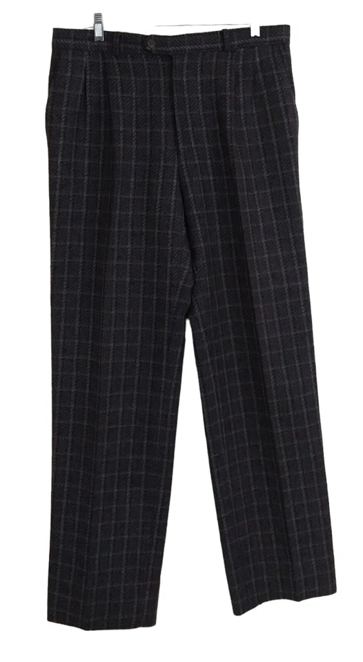 Vintage Bloomingdales Via Europa Purple Flecked Gray Plaid Check Pants 35X33 - Image 2 of 4