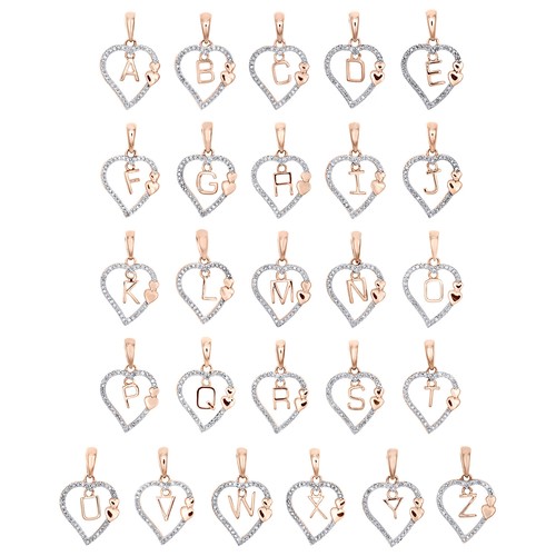 10K Rose Gold Diamant Herzanhänger Lang Initialen A bis Z Anhänger 0.10 Karat