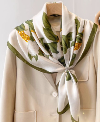 100% Silk 35'' Square Scarf Women Neckerchief Wrap Bandana camellia flower NEW