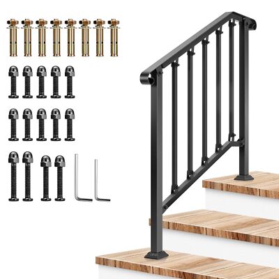 VIVOSUN 3-4Step Wrought Iron Handrails,0-37° Adjustable Stair Railing Porch Post
