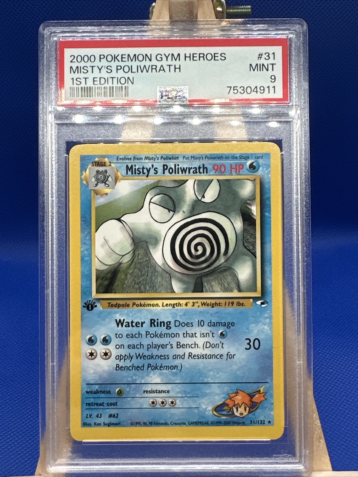 Pokemon Misty’s Poliwrath PSA 9 MINT #31 1ST EDITION Gym Heroes 2000 TCG Card
