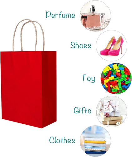 50 Pack Small Red Paper Gift Bags with Handles - Great for Christmas, Parties, B - Picture 4 of 12