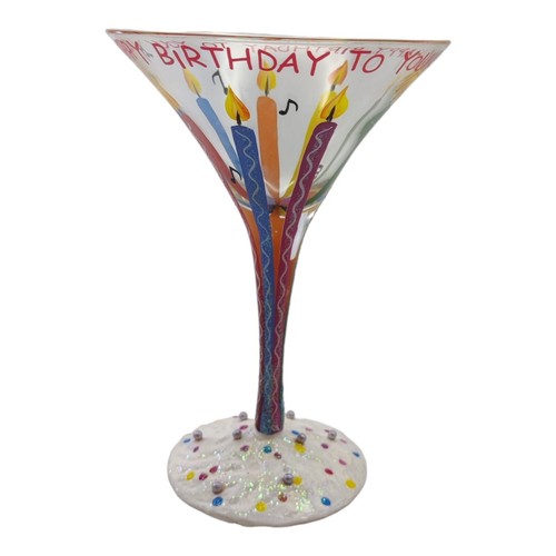 LOLITA Martini Hand Painted GLASS Happy BIRTHDAY tini w Drink Recipe - Picture 4 of 8