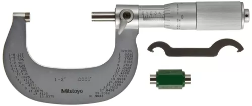 Mitutoyo 101-118 Outside Micrometer, Satin-chrome Finish, Friction Thimble, 1-2"