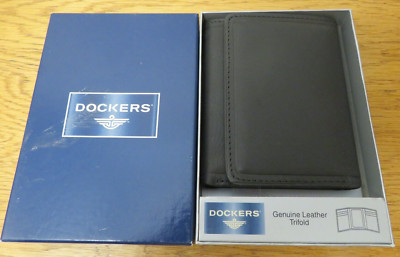 Dockers Men's Wallet Genuine Leather Trifold Black New in Gift Box