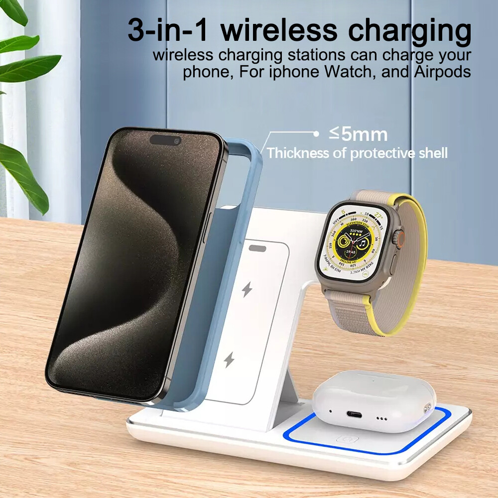 Wireless Charging Station Charger Stand For Apple Watch Air Pods iPhone 16 15