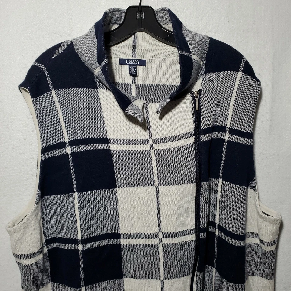 Chaps Chaleco Suéter Para Mujer 3X Tejido a Cuadros Cremallera Completa Sin Mangas Foto 4 de 4