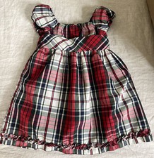 CHAPS Holiday Portrait Plaid Taffeta-Like Ruffle Hem Puff Sleeve Dress 18M