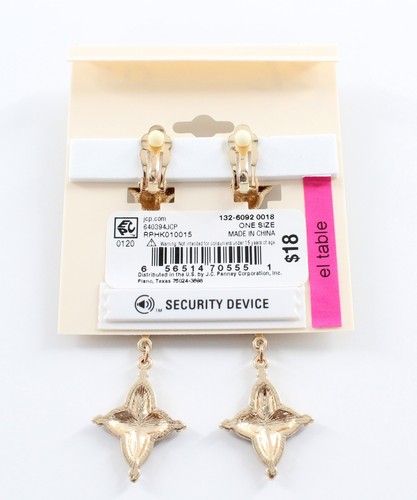 New Erica Lyons Gold Dangle Clip-On Earrings #E1427 - Picture 2 of 2