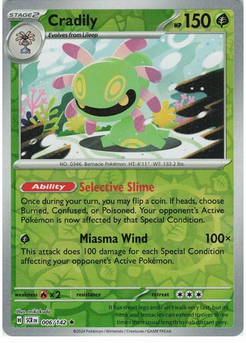 Cradily 006/142 Reverse Holo Rare Stellar Crown Pokemon NM