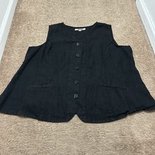 Flax 100% Linen Button Tank Vest Black Size 1...