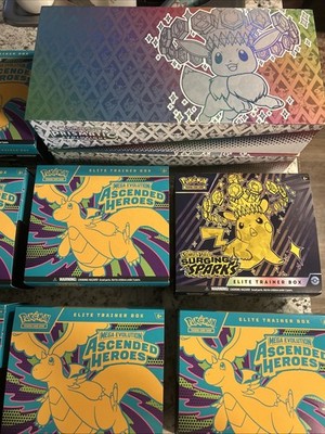 3 Prismatic Evolutions SPC, 6 Ascend ETB's, 1 Surging Sparks ETB. All are Empty.