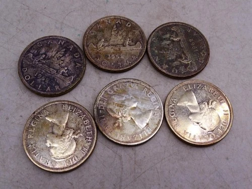 Vtg 1962 Canadian Canada 80% Silver Dollar Coin Set Uncirculated x6 Collection