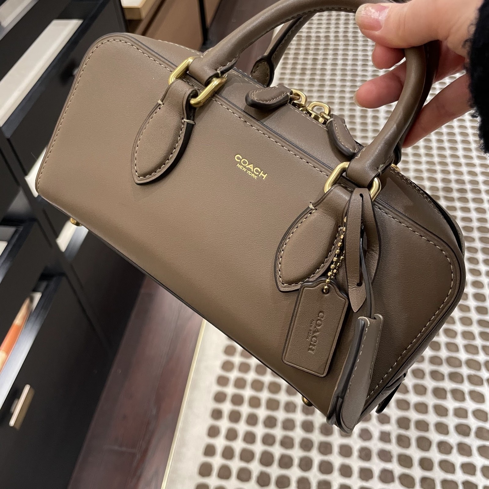 COACH Bowery Satchel 22 Dark Stone Shoulder Bag for Women CY917 New