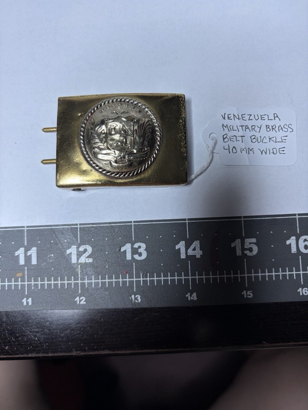 Old Venezuelan Military Brass Belt Buckle 40 MM Wide. Very Used.
