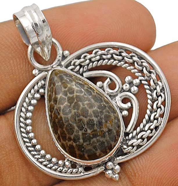 Natural Stingray Coral 925 Solid Sterling Silver Filigree Pendant Jewelry
