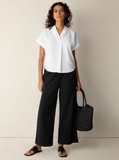 Eileen Fisher Organic Cotton Pucker Wide-Leg Pant, Black Color, New