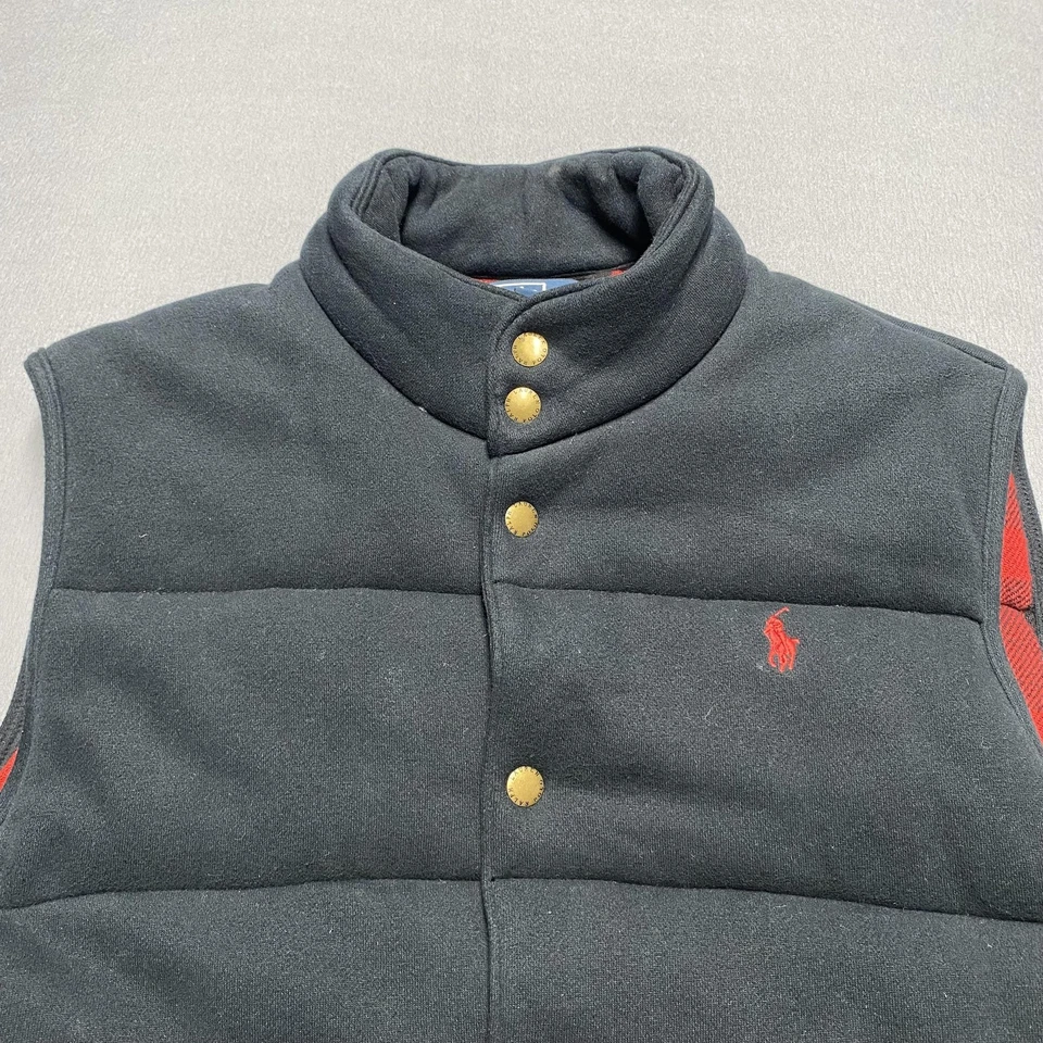 Polo Ralph Lauren Vest Mens Large Black Snap Front Puffer Buffalo Plaid Lined - Image 2 of 4