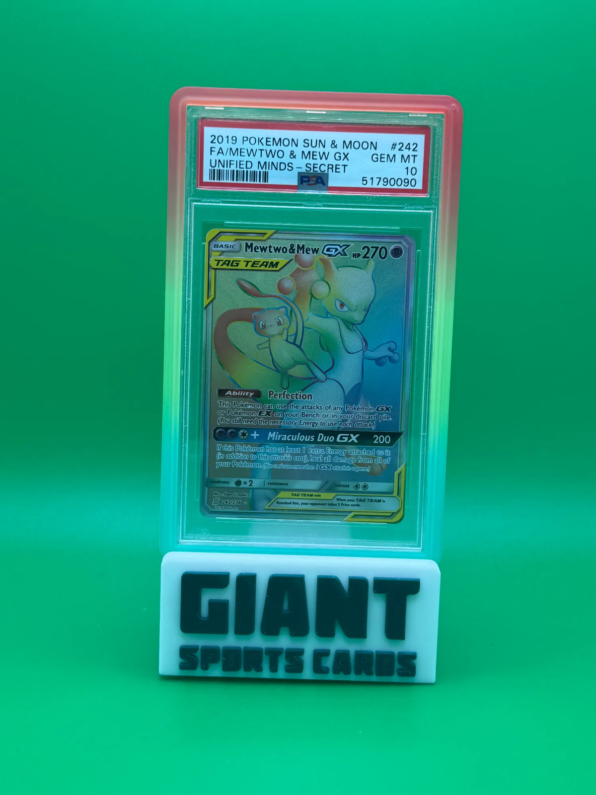 2019 Pokemon Sun & Moon Unified Minds Mewtwo & Mew GX Secret Fa PSA 10 #242