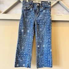 Levi Strauss Signature Girls Wide Leg Jeans Size 6 Paisley Raw Hem Country Cute