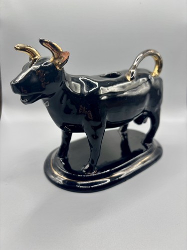 Antique Jackfield Pottery Cow Bull Creamer Glossy Black 19th Century