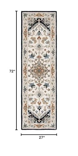  Heritage Collection Runner Rug - 2'3" x 6', Beige & Navy, Handmade  - Image 3 of 4