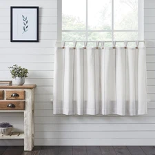 Farmhouse 36"x36" Tier Pair White Tab Top Kitchen Window Curtains VHC Brands